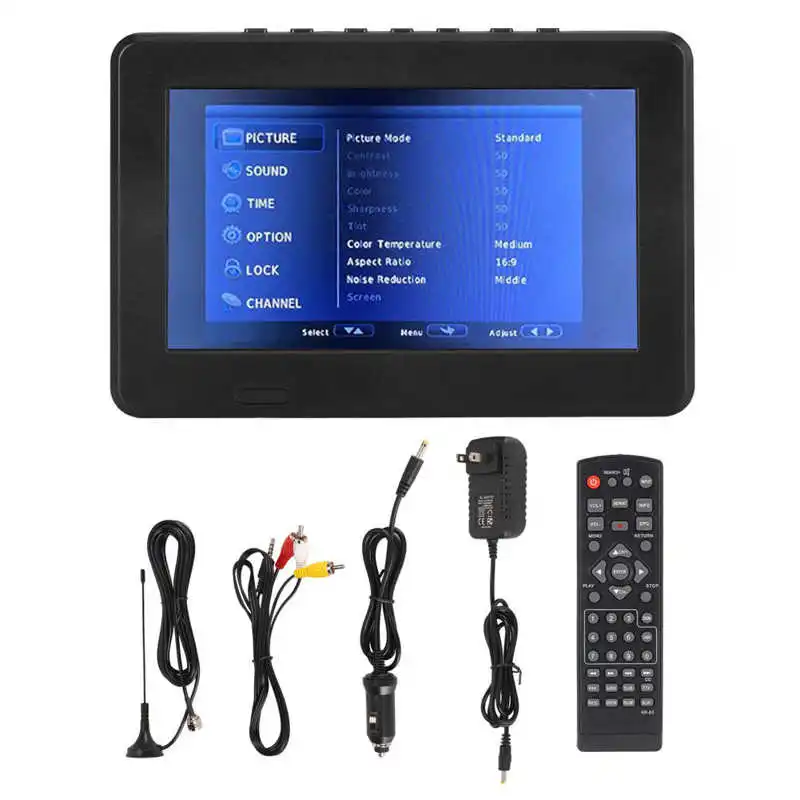7 Inch 100-240V Portable TV ATSC USB Storage Card TV Function Rechargeable 1080P LED Digital Television US Plug