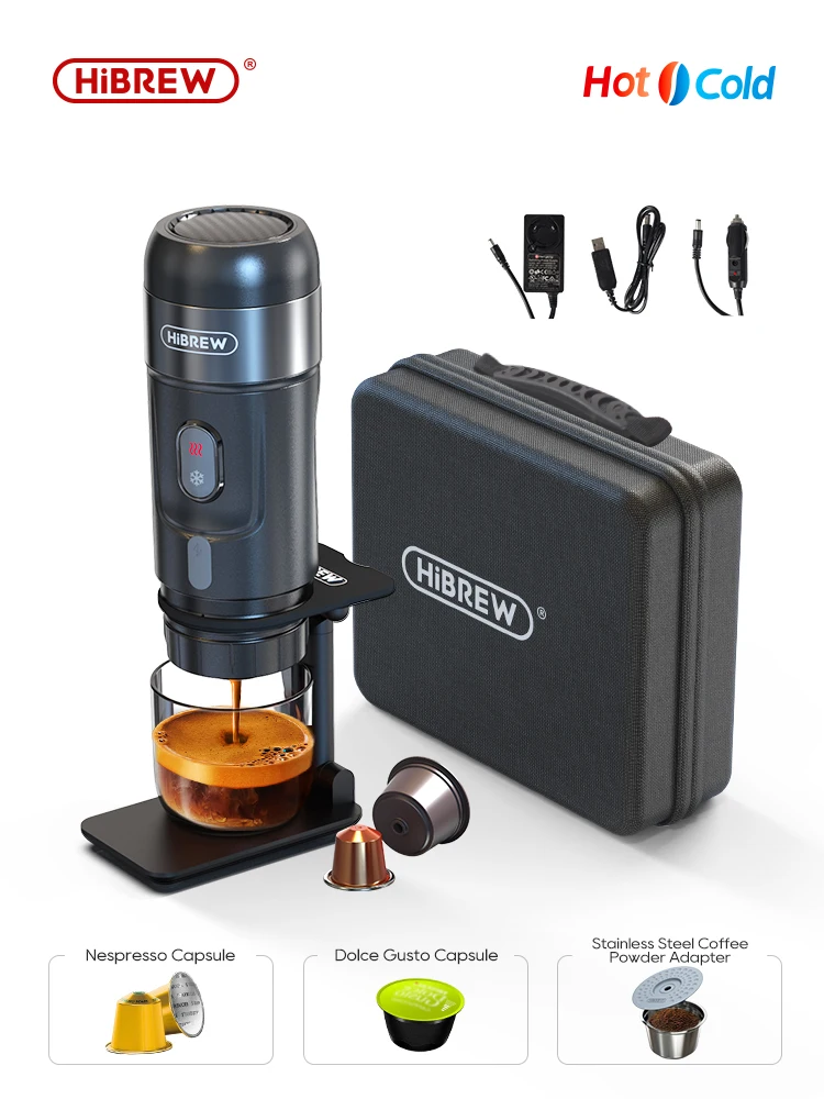HiBREW Portable Coffee Machine Expresso Coffee Maker Fit Nexpresso Capsule Coffee Powder for Car Camping & Home Heat Water H4A
