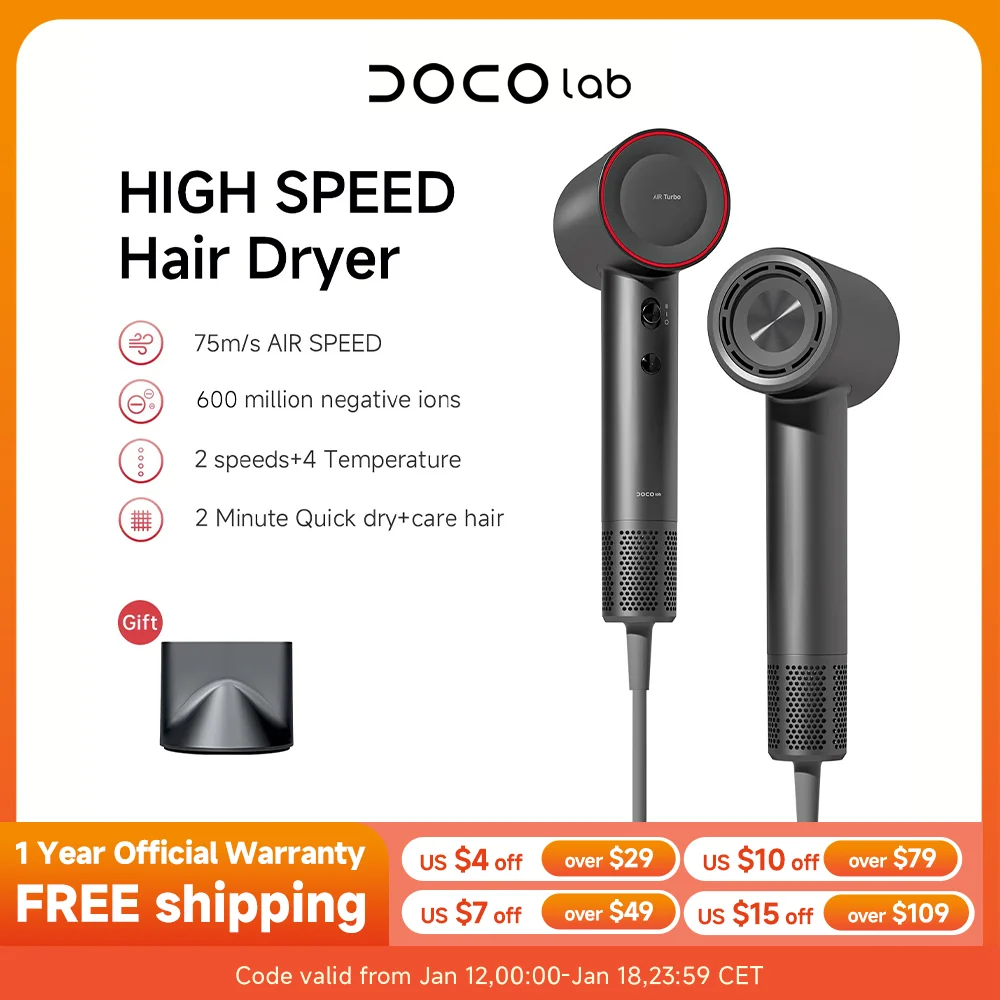 DOCO Hair Dryer High Speed 600 million Negative Ions Hair Care Professional Lightweight Home Travel Gift 110000 Rpm
