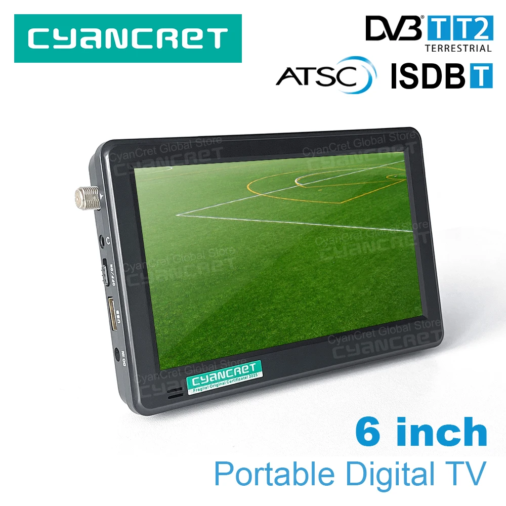 LEADSTAR D6 Portable TV 6 Inch Pocket Television DVB-T2 ATSC ISDB-T TDT DTT Digital and Analog Mini Small TV for Car Kitchen