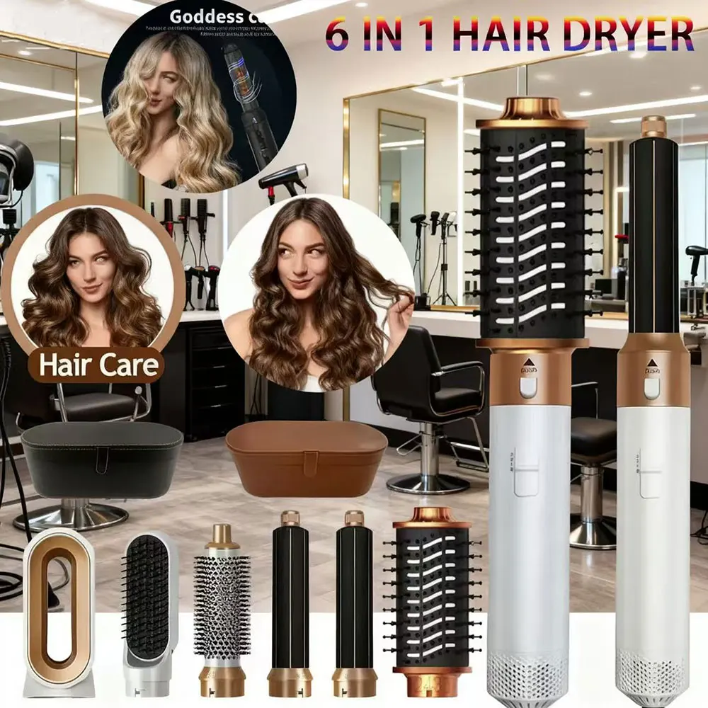 6 in 1 Hair Dryer Brush Hot Comb Set Professional Curling Iron Hair Straightener Styling Tool For Air styling Airwrap Hair Dryer