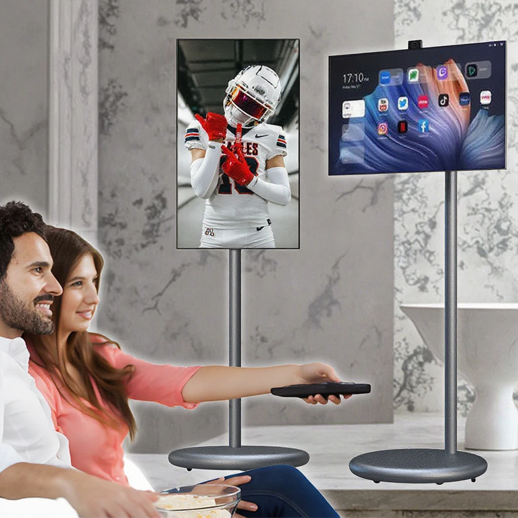 27 32 Inch Smart Home TV Movable Charging Digital Signage Portable Smart Screen Display Built-in Speaker Smart TV Monitor