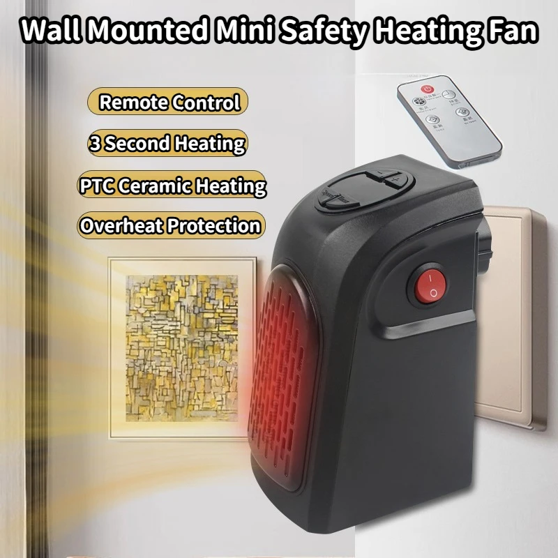 Portable Electric Fan Heater Mini Wall Plug In with Thermostat for Home Room Office Desk Warmer Heating Stove