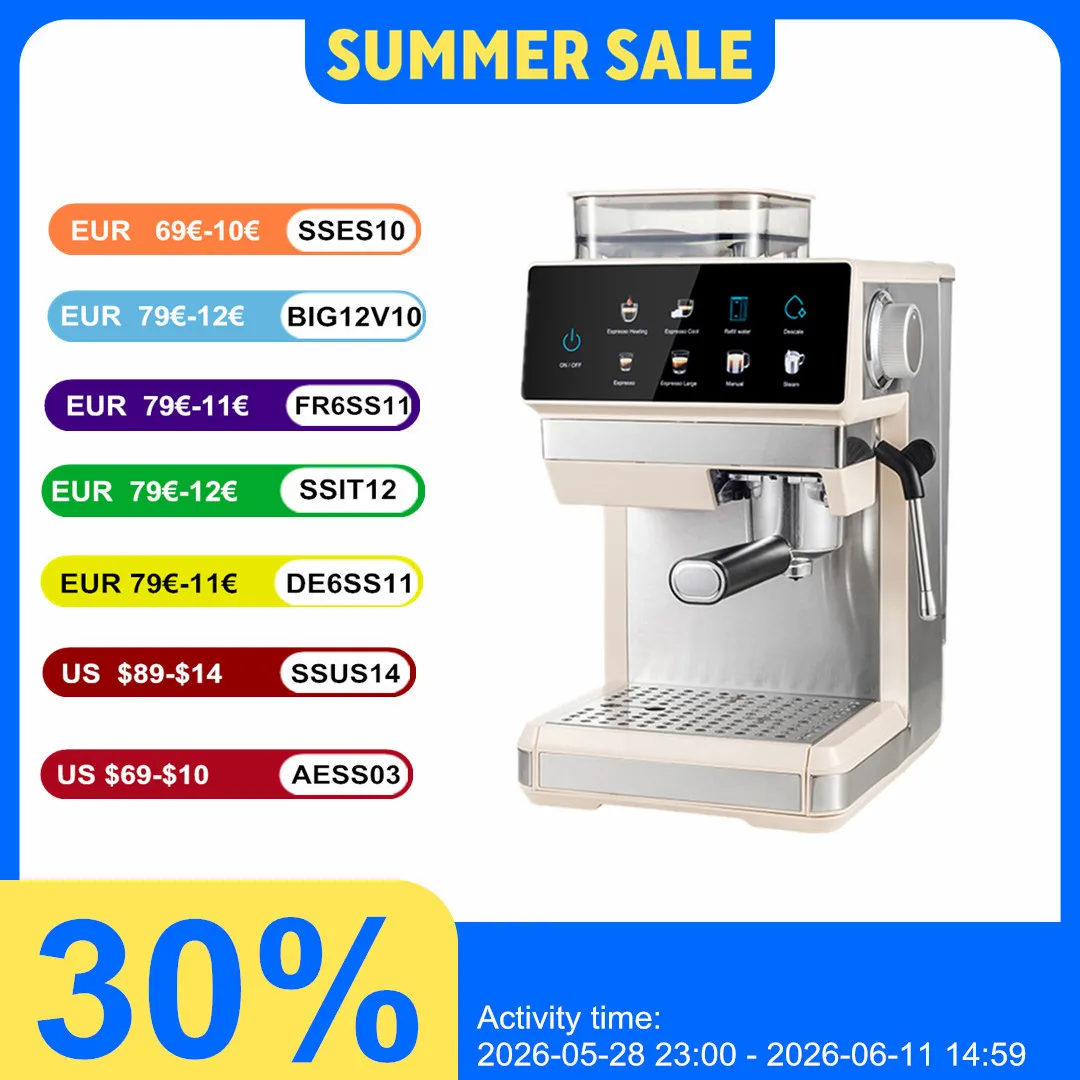 20Bar Smart Espresso Machine - Automatic Coffee Maker with Grinder, Cold & Hot Brew, Milk Frother, Built-in coffee grinder