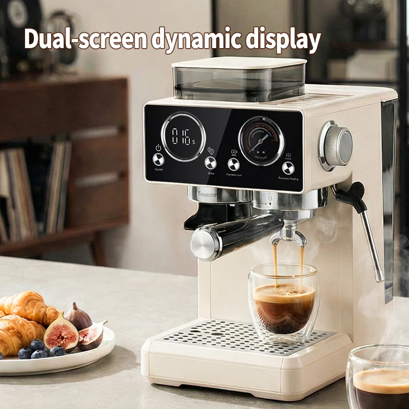 220V Dual-Screen Home Espresso Machine,Hot & Cold Dual Extraction Coffee,20 grind size settings