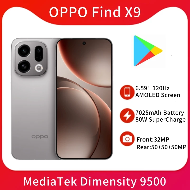 OPPO Find X9 5G Smart Phone 6.59'' 120Hz AMOLED Screen 7025mAh Battery 80W SuperCharge Dimensity 9500 NFC 50MP Camera Google OTA