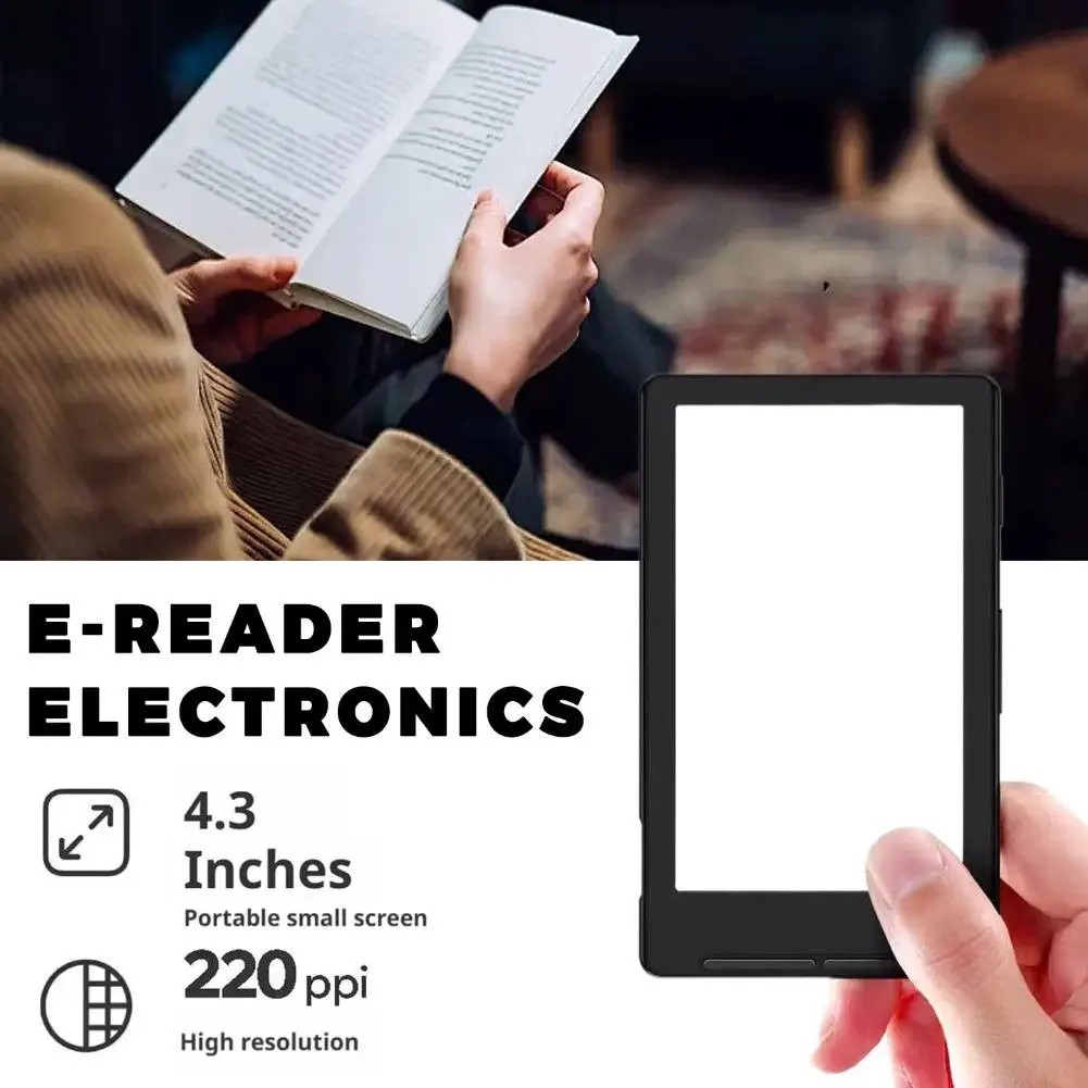 4.3 Inch Portable E-Reader - 220PPI High Resolution Small Screen E-Book Reader for Travel & Reading
