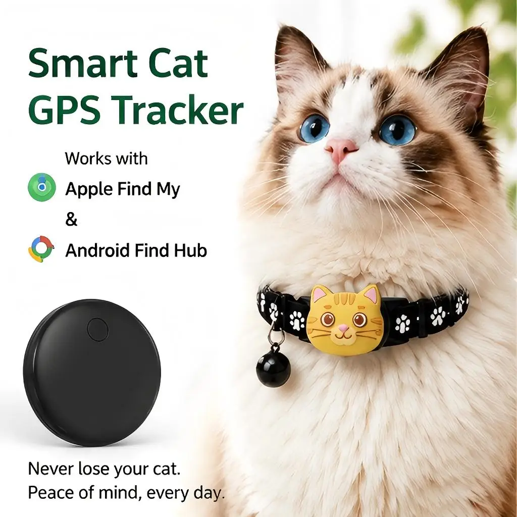 Cat GPS Tracker for Find My & Find Hub, Bluetooth Pet Locator Tag, No Monthly Fee, Waterproof Anti-Lost Tracker