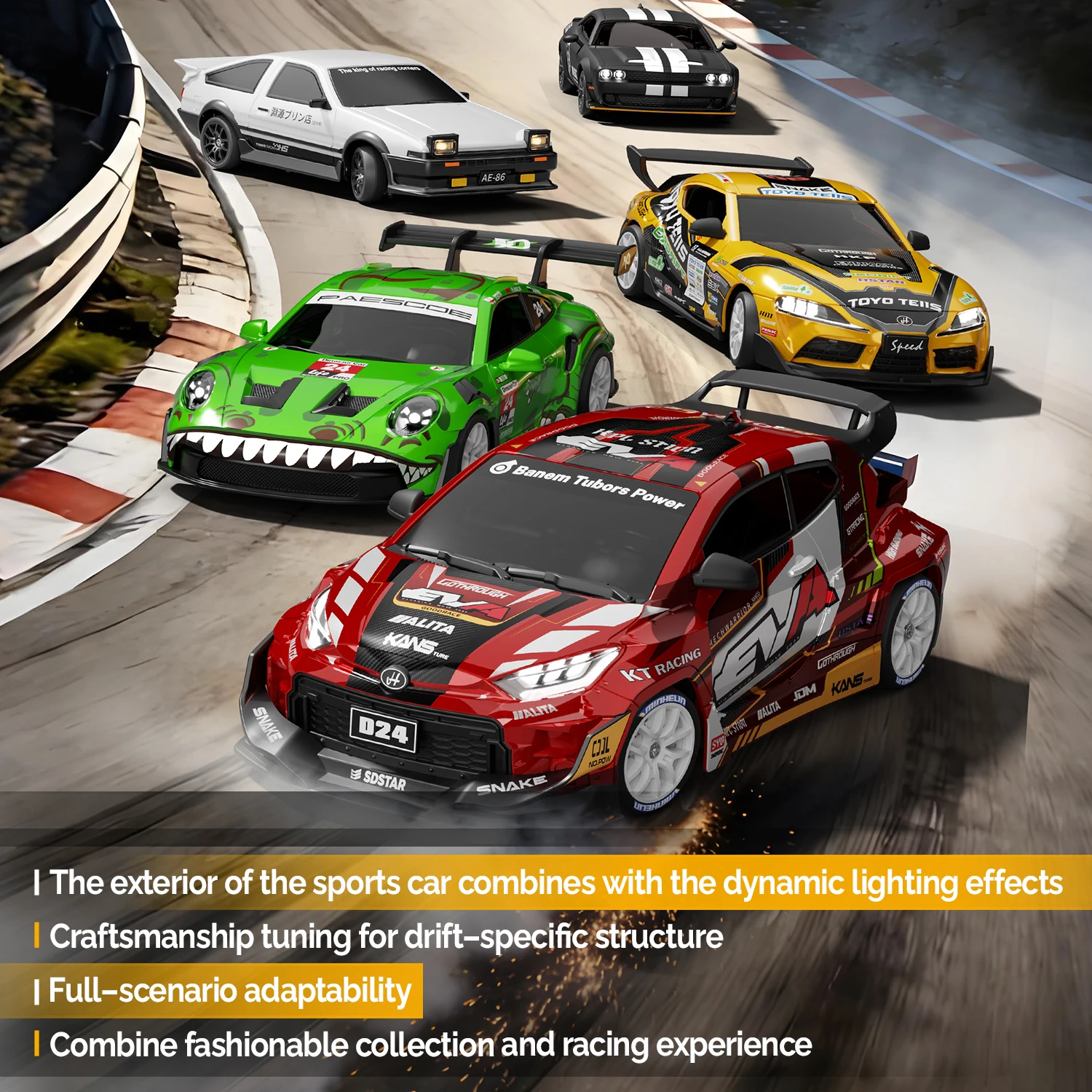 1:24 D24 Full Proportional RC Drift 4WD Flat Racing Car 2.4G RC Racing Vehicle High Speed Off Road Model With Gyroscope