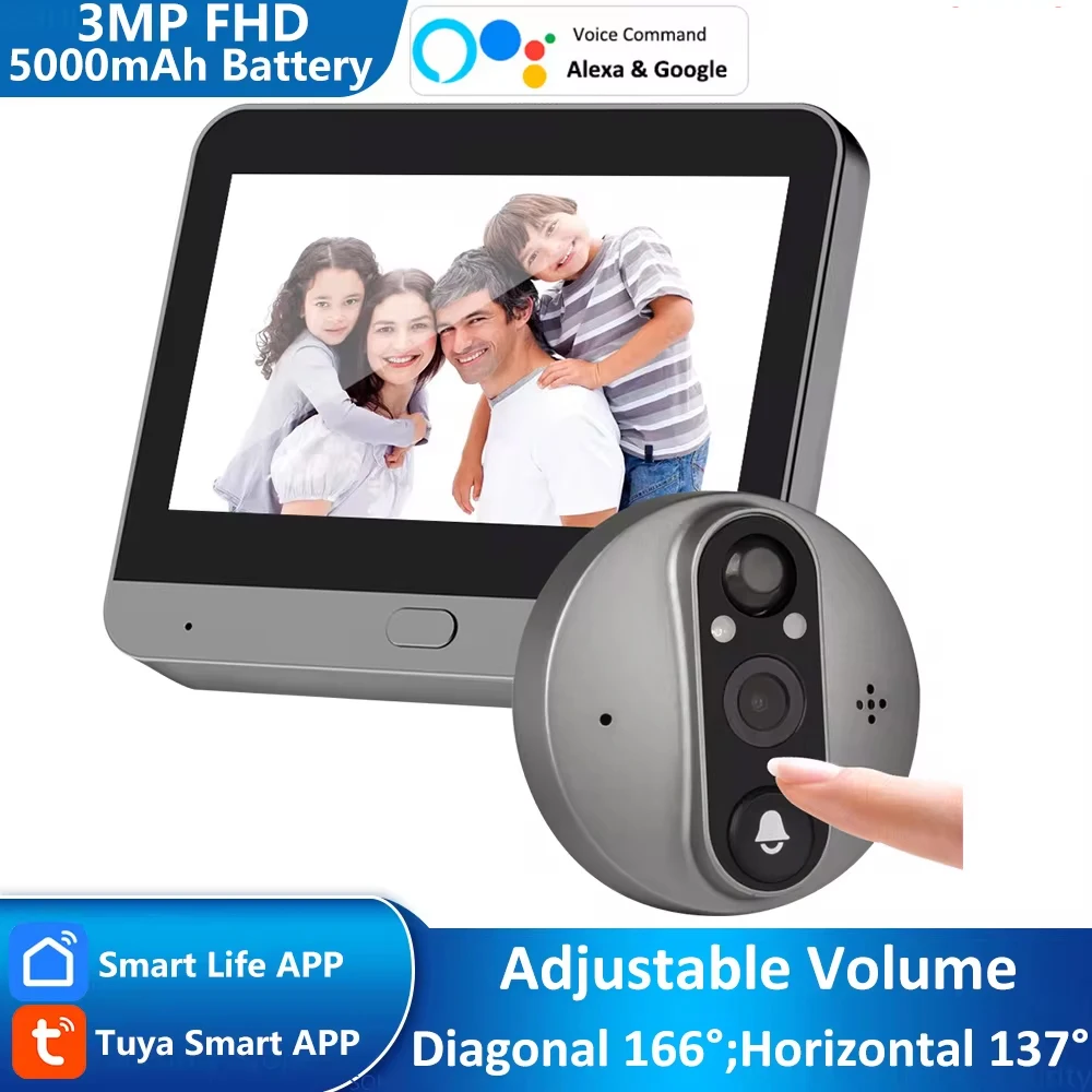 4.3inch Tuya APP WiFi Doorbell Visual Door Peephole Video Door Phone Camera Home Security Wireless Intercom For IOS Android