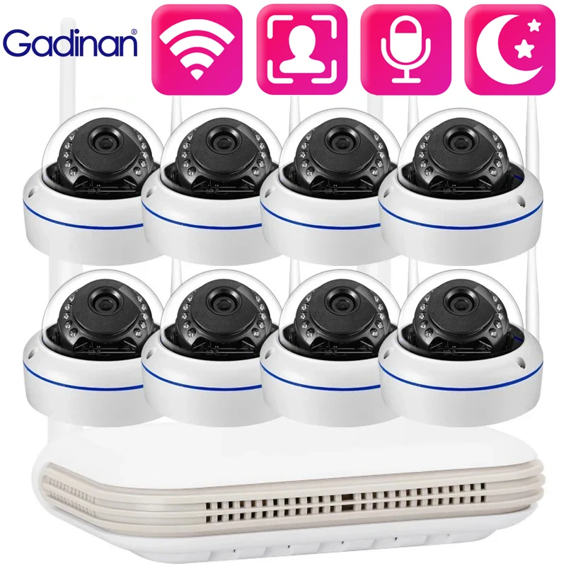 Gadinan Outdoors Dome Surveillance Camera System IR Night Vision Mini 3MP WiFi Video Surveillance Kit Face Detect CCTV XMEye Pro