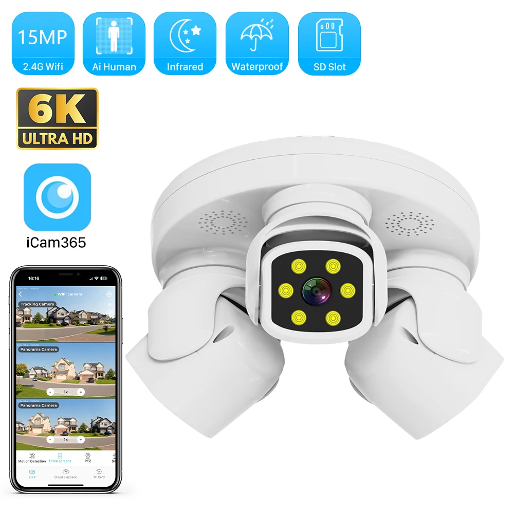 ANBIUX 6K 15MP HD Three Screens WiFi IP Camera Wireless Outdoor PTZ 3-Lens Human Auto Tracking Surveillance Cameras FFVideo