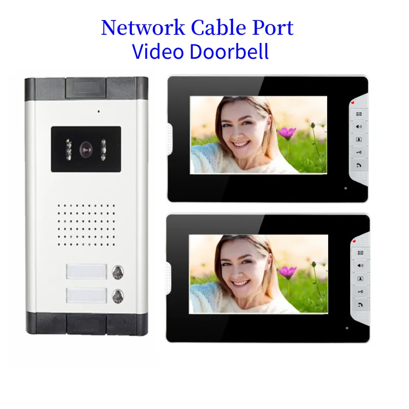 2 Units Video Intercom Doorbell For Home Apartment 7 Inch Network Cable Port Video Door Phone Building Door Bell Kits