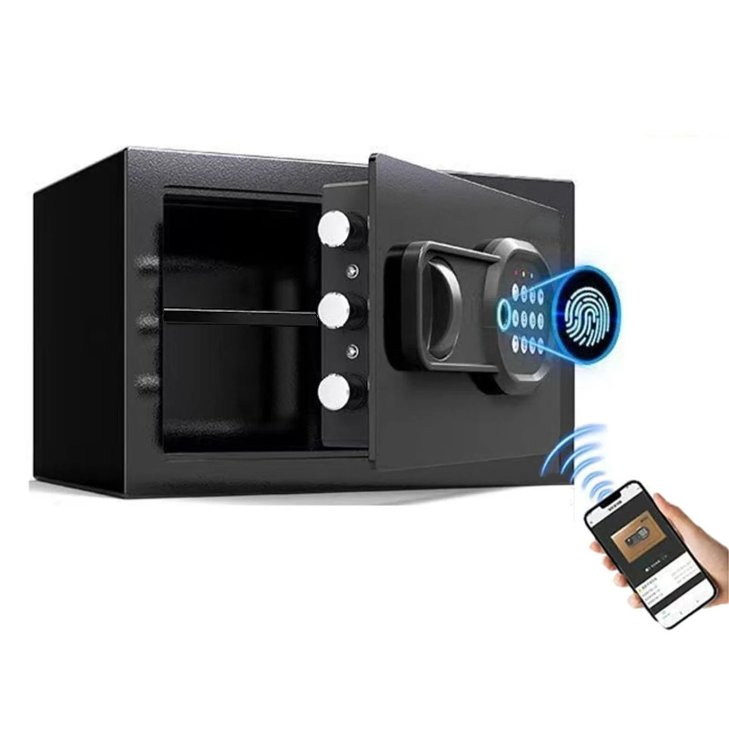 Biometric Mini Safe Box for Home with Fingerprint Lock, Small Safe Locker for Money Jewelry Document with Digital Keypad and Key