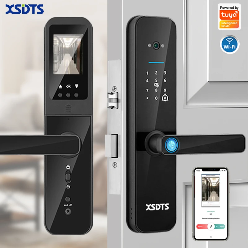 New Biometric Digital Electronic Smart Door Lock With Camera Fingerprint Tuya Wifi Smart Card Password Key Unlock