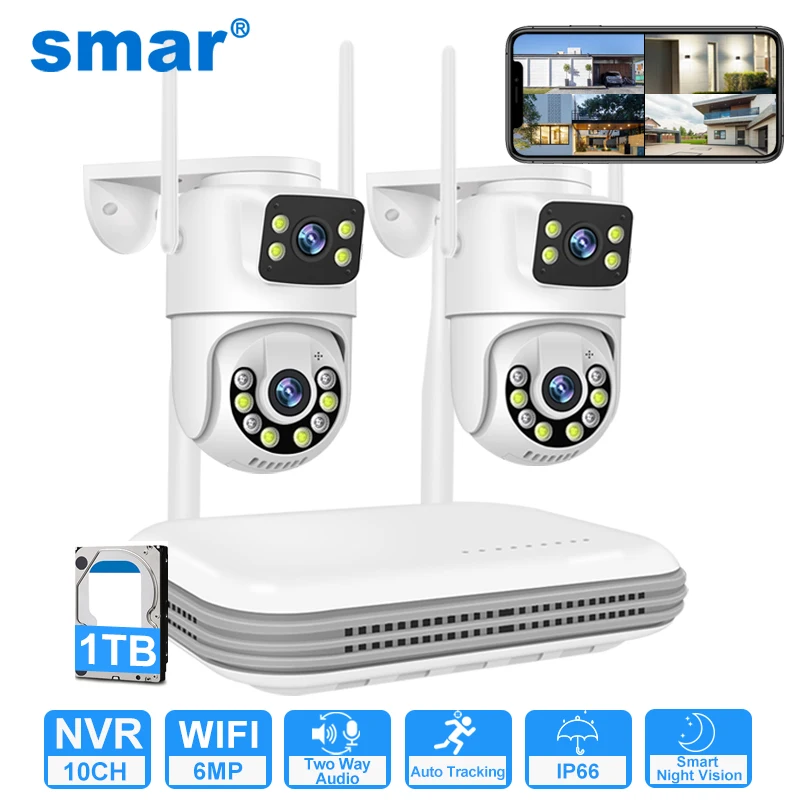 Smar 6MP Dual Lens IP Cameras Wireless CCTV system 8CH NVR Two Way Audio Outdoor PTZ WIFI Security Camera Video Surveillance Kit