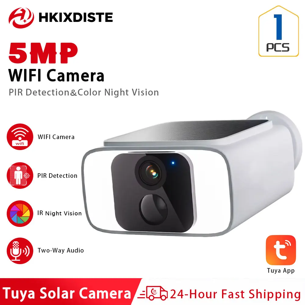2K 5MP Solar Security Camera Wireless Outdoor With 2.4Ghz & 5Ghz WiFi Surveillance Embedded Solar Powered Home Outdoor Camera