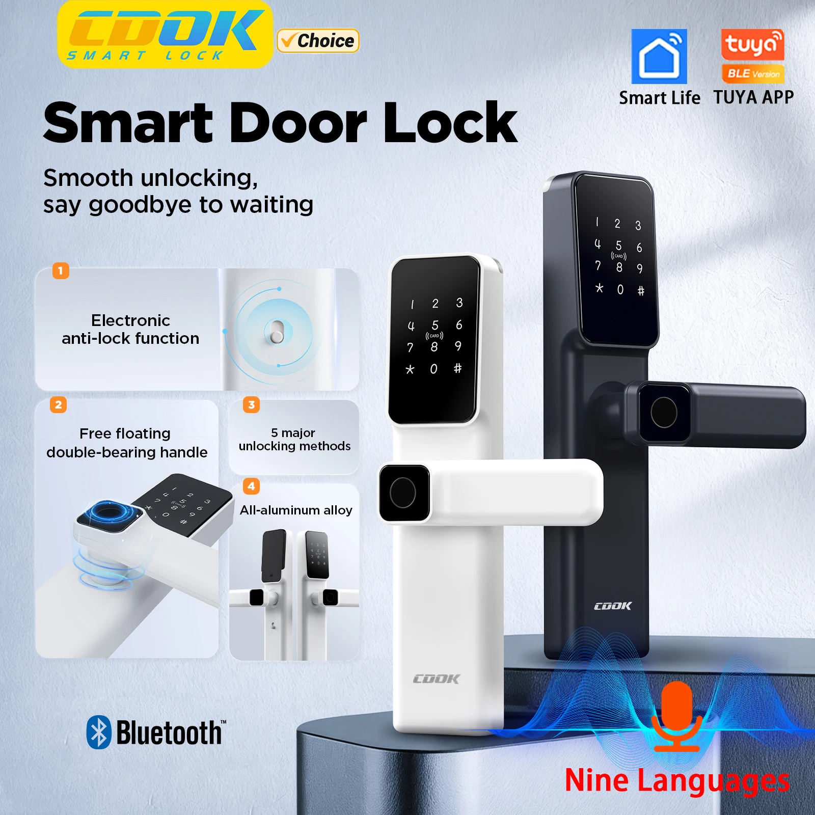 CDOK P30 Tuya Smart Lock, fingerprint lock, password lock, apartment and hotel room door lock, multi-functional unlocking.