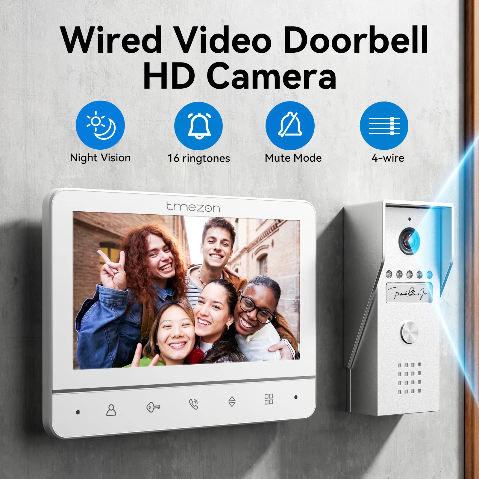 TMEZON 4-Wire Video Doorphone Intercom 7-Inch Color Display Home Security Doorbell Camera for Privacy Home Safety
