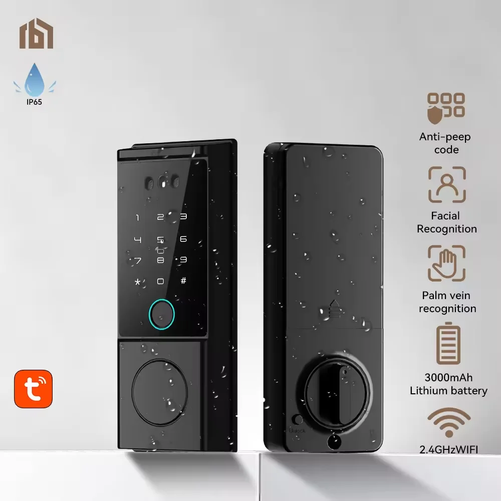 IP65 Waterproof Palmer Vein Face Recognition Camera Peephole Smart Deadbolt Door Lock Fingerprint Code Tuya wifi Digital Lock